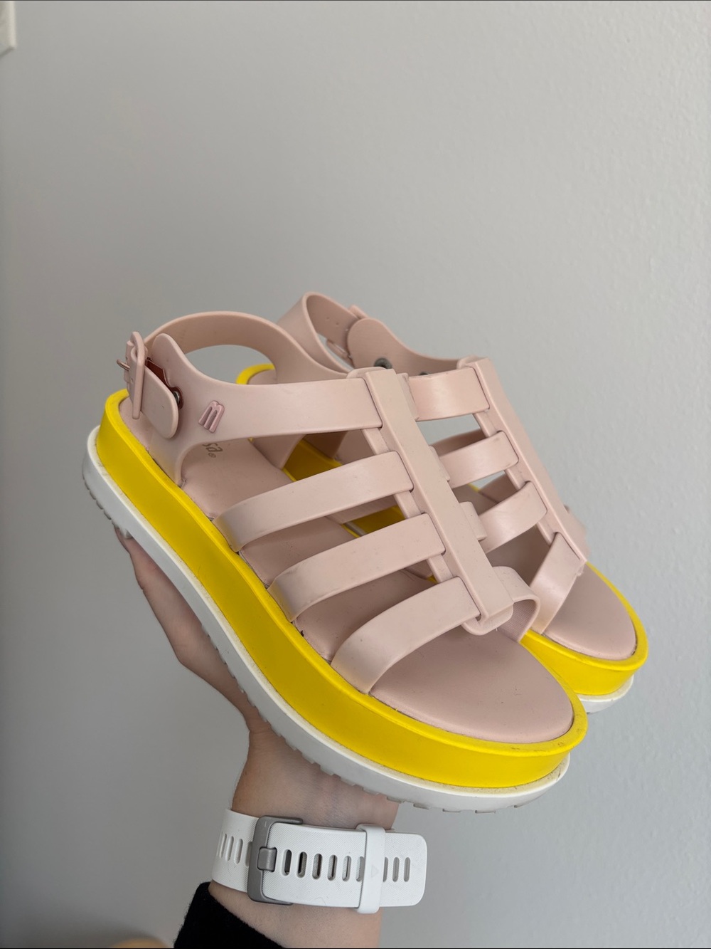 Melissa Flox III in yellow pink jelly fisherman sandals platform SZ 36 / US 5 - Picture 3 of 10